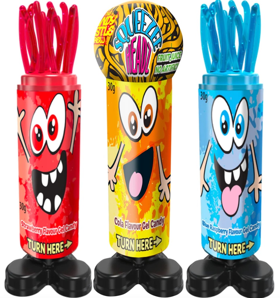 Candy Castle Crew Squeeze Heads Gel Candy * 3 fraises, cola et framboise bleue. 