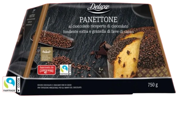 Panettone Deluxe recouvert de chocolat noir extra et de granulés de fèves de cacao 750 gr