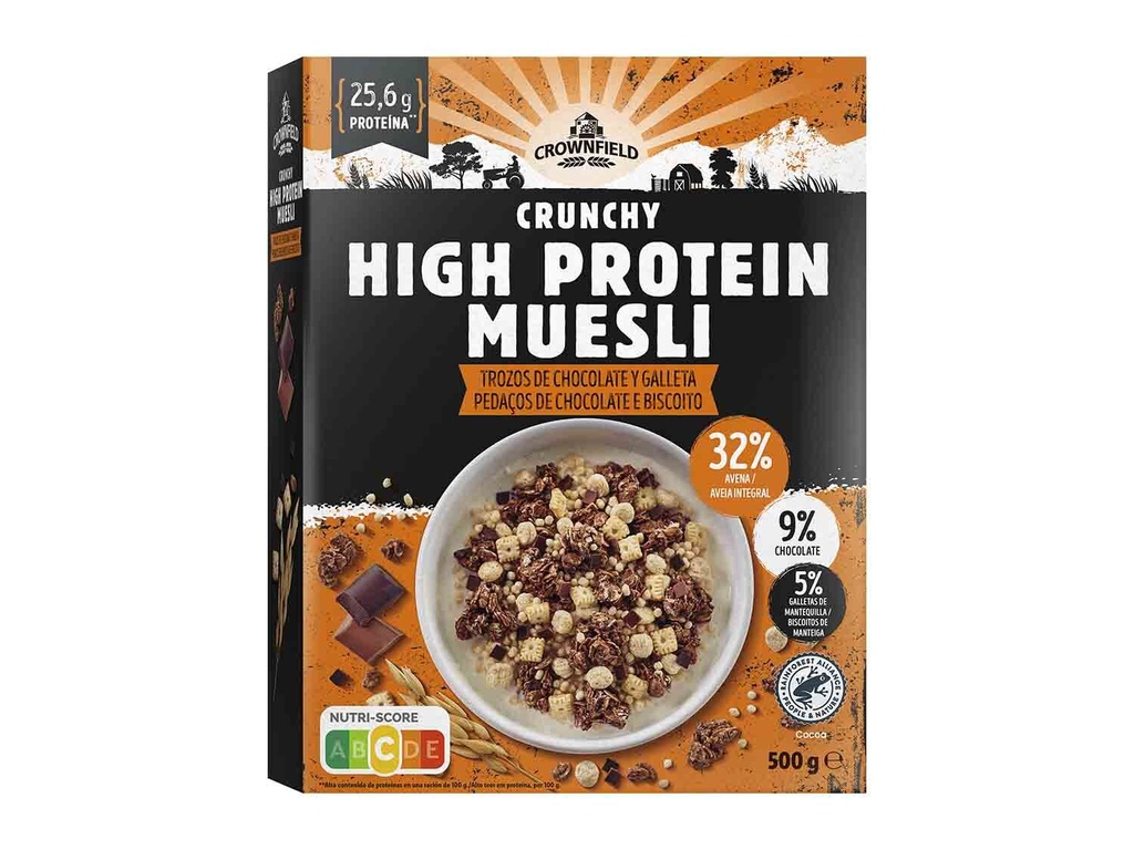 Crunchy high protein muesli choco bites & biscuits Crownfield 500gr 