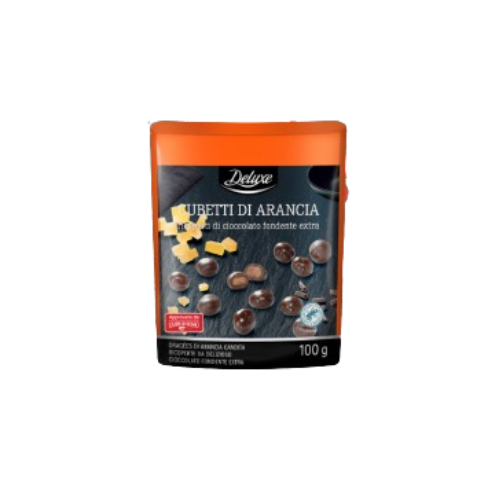 Orange cubes of extra dark chocolate 100 gr 