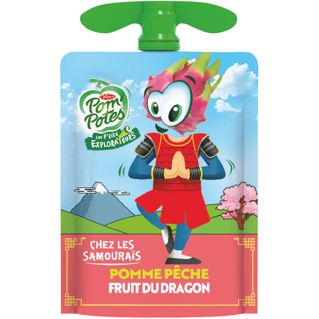 POM'POTES Gourdes 90gr pomme pêche fruit du dragon sans sucres ajoutés