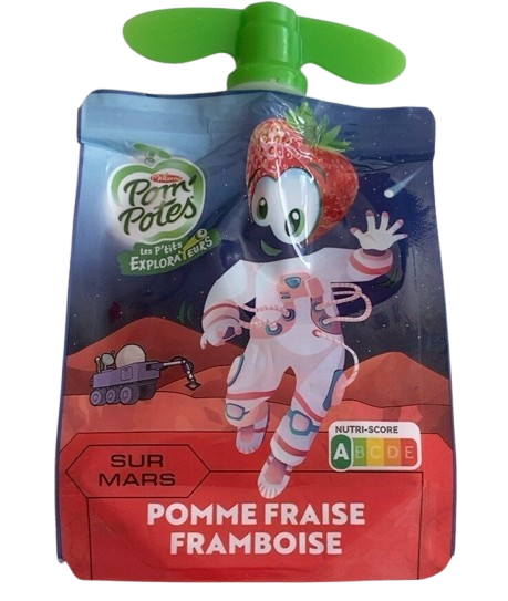 Pom'Potes Gourdes 90g  pomme, Fraise et Franboise ( sans sucre ) 
