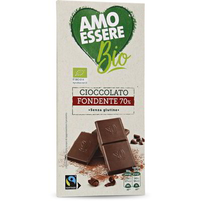 Chocolat noir 70 % bio AMO ESSERE BIO 100 g  Gluten-free 
