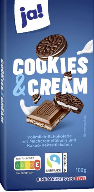 Ja! - Chocolat aux biscuits et à la crème- 100g 