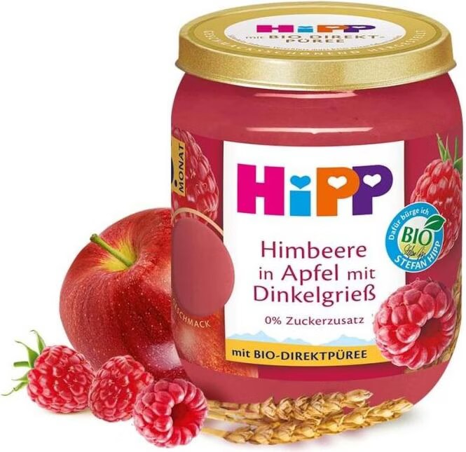 HiPP -  Fruits and Grains: Raspberry and Apple with Spelt Semolina- from 6 Months 160g