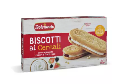 DOLCIANDO Cereal cookies filled with yogurt cream and red berries 250g