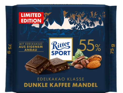 Ritter Sport 55% Dark Chocolate with Coffee & Almond 75g