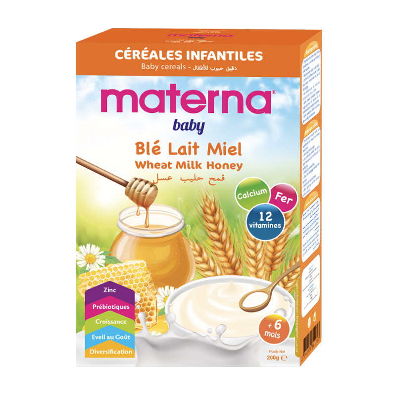 Materna Céréales blé lait Miel 200gr 